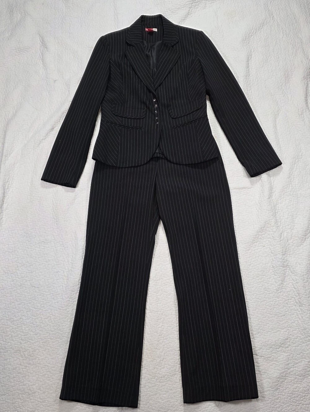 Vintage Manhattan East Black Pinstripe Blazer Jacket Pantsuit